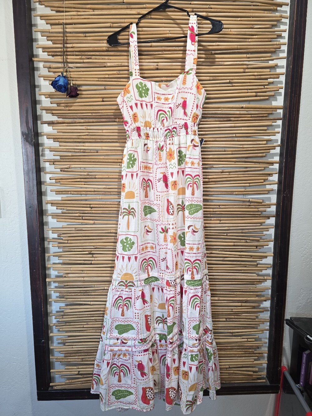Evolutionary Vibrant Medium Maxi Dress Bow Tie Back Perfect For Summer Tropical